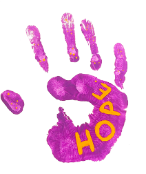 Purple handprint with the word Hope on the palm