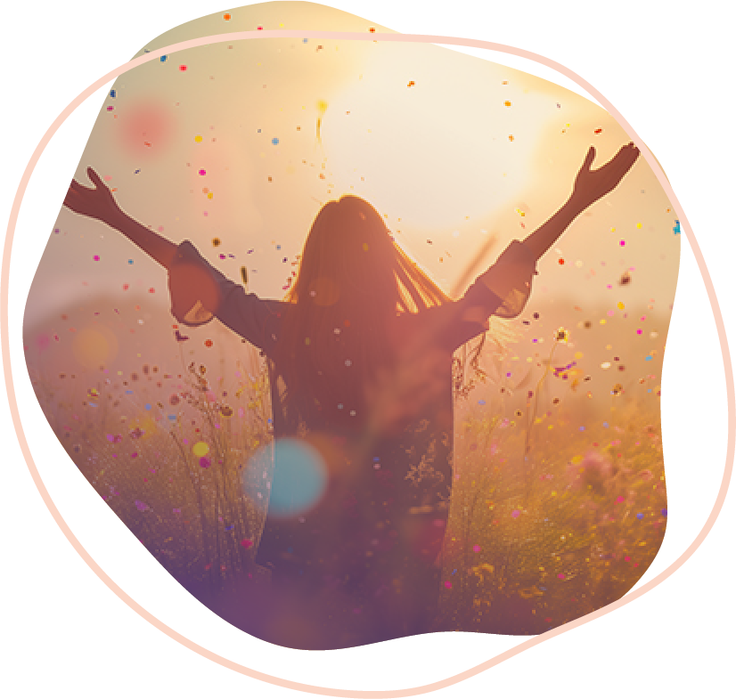 A person outside in the sunlight raising their arms