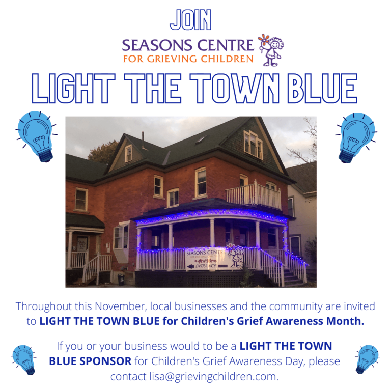 Join Seasons Centre for Grieving Children Light The Town Blue Throughout this November